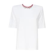 Witte Katoenen T-shirt met Ketting Mariuccia Milano , White , Dames