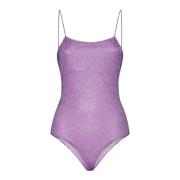 Lila Lurex Vierkante Hals Badpak Oseree , Purple , Dames