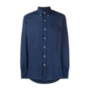 Blauwe Linnen Casual Overhemd met Lange Mouwen Polo Ralph Lauren , Blu...