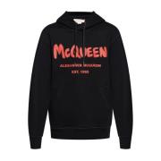 Zwarte Logo Print Hoodie Alexander McQueen , Black , Heren