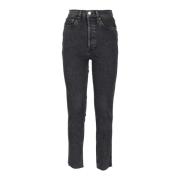 Retro High Rise Skinny Jeans Re/Done , Black , Dames