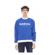 Blauwe Logo Fleece Hoodie Sweater Baldinini , Blue , Heren