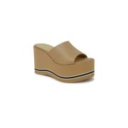 Beige Leren Sleehak Sandalen Ss24 Paloma Barceló , Beige , Dames