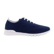 Blauwe Gebreide Sneakers Veters Rubber Zool Kiton , Blue , Heren