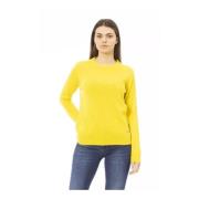 Gele Wol Crewneck Sweater met Metalen Monogram Baldinini , Yellow , Da...