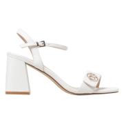 Witte leren sandalen met T-logo Twinset , White , Dames