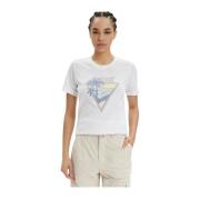 Fantasie Driehoek Logo T-shirt Guess , White , Dames