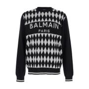 Diamant Jacquard Crewneck Sweater Zwart Balmain , Black , Heren