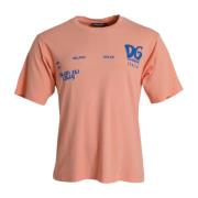 Koraal Logo Print T-shirt Dolce & Gabbana , Orange , Heren