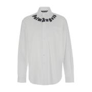 Witte Neck Logo Classic Shirt Palm Angels , White , Heren