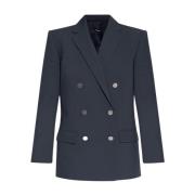 Oversized Double-Breasted Wool Blazer Theory , Blue , Dames