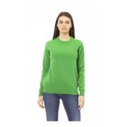 Groene wollen crewneck trui met metalen monogram Baldinini , Green , D...