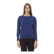 Blauwe Wol Crew Neck Sweater Baldinini , Blue , Dames