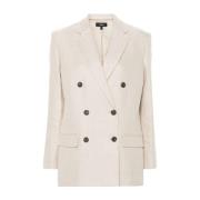 Linnen Basket Weave Blazer Theory , Beige , Dames