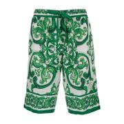 Groene Maiolica Look Zijden Shorts Dolce & Gabbana , Green , Heren