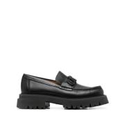 Florian Square-Toe Leren Loafers Zwart Salvatore Ferragamo , Black , H...