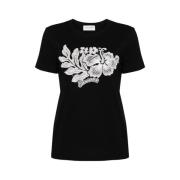 Bloemen Geborduurd Katoenen T-shirt Ermanno Scervino , Black , Dames