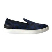 Blauwe Luipaardprint Loafers Sneakers Dolce & Gabbana , Blue , Heren