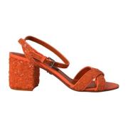 Oranje Pailletten Enkelband Sandalen Dolce & Gabbana , Orange , Dames