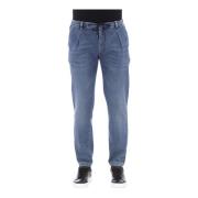 Blauwe Katoenen Jeans met Knoop- en Kantsluiting Distretto12 , Blue , ...