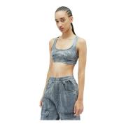 Paillet Denim Crop Top Diesel , Gray , Dames