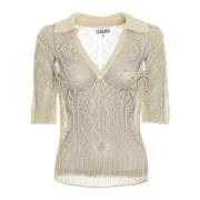 Elegante Kant V-Hals Top Ganni , Beige , Dames