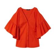 Oranje Gerimpeld V-hals Shirt Twinset , Orange , Dames