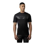 Heren Aansluitend Logo PU Leren T-Shirt Moschino , Black , Heren