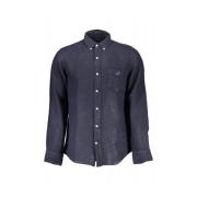 Blauwe Linnen Overhemd - Rechte Snit Gant , Blue , Heren