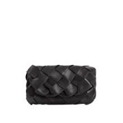 Handgeweven Leren Clutch met Afneembare Band Malababa , Black , Dames