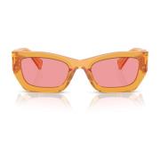 Rechthoekige Oversize Zonnebril met Gouden Logo Miu Miu , Orange , Dam...