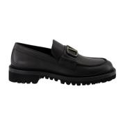 Zwarte leren VLogo Mocassins Valentino Garavani , Black , Dames