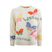 Beige Crew Neck Sweater Logo Print Weekend , Multicolor , Dames