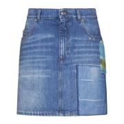 Denim Rok met Gehaakte Applicatie Marni , Blue , Dames