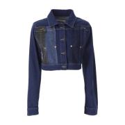 Patchwork Cropped Denim Jacket Moschino , Blue , Dames