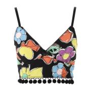 Symboolprint Crop Top met Pompons Moschino , Multicolor , Dames