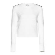 Witte Gebreide Trui met Logo Versiering Balmain , White , Dames