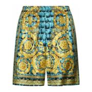 Baroccodile Print Zijden Shorts Versace , Multicolor , Heren