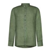 Groene Linnen Band Kraag Shirt 120% Lino , Green , Heren