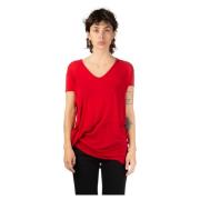 Rode Asymmetrische V-Hals T-Shirt Rick Owens , Red , Dames