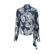 Blauwe Tapestry Prints Shirt Knoop Stijl Liu Jo , Multicolor , Dames