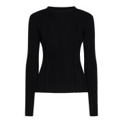 Ribgebreide Top met Ronde Hals Loulou Studio , Black , Dames