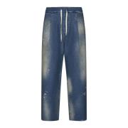 Versleten Denim Jeans met Plooien A Paper Kid , Blue , Heren