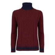 Burgundy Aran-Stitched Turtleneck Sweater Gallo , Red , Dames