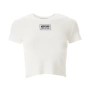 Logo Patch Cropped T-Shirt Moschino , White , Dames