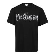 Zwart Katoenen T-shirt met Graffiti Detail Alexander McQueen , Black ,...