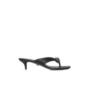 Zwarte Satijnen Strik Sandalen Versace , Black , Dames