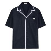 Navy Bowling Shirt met V-Detail Valentino Garavani , Blue , Heren