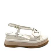 Witte Leren Sleehak Sandalen Jeannot , White , Dames