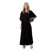 Zwarte Gerimpelde Tailleband Lange Rok Antik Batik , Black , Dames